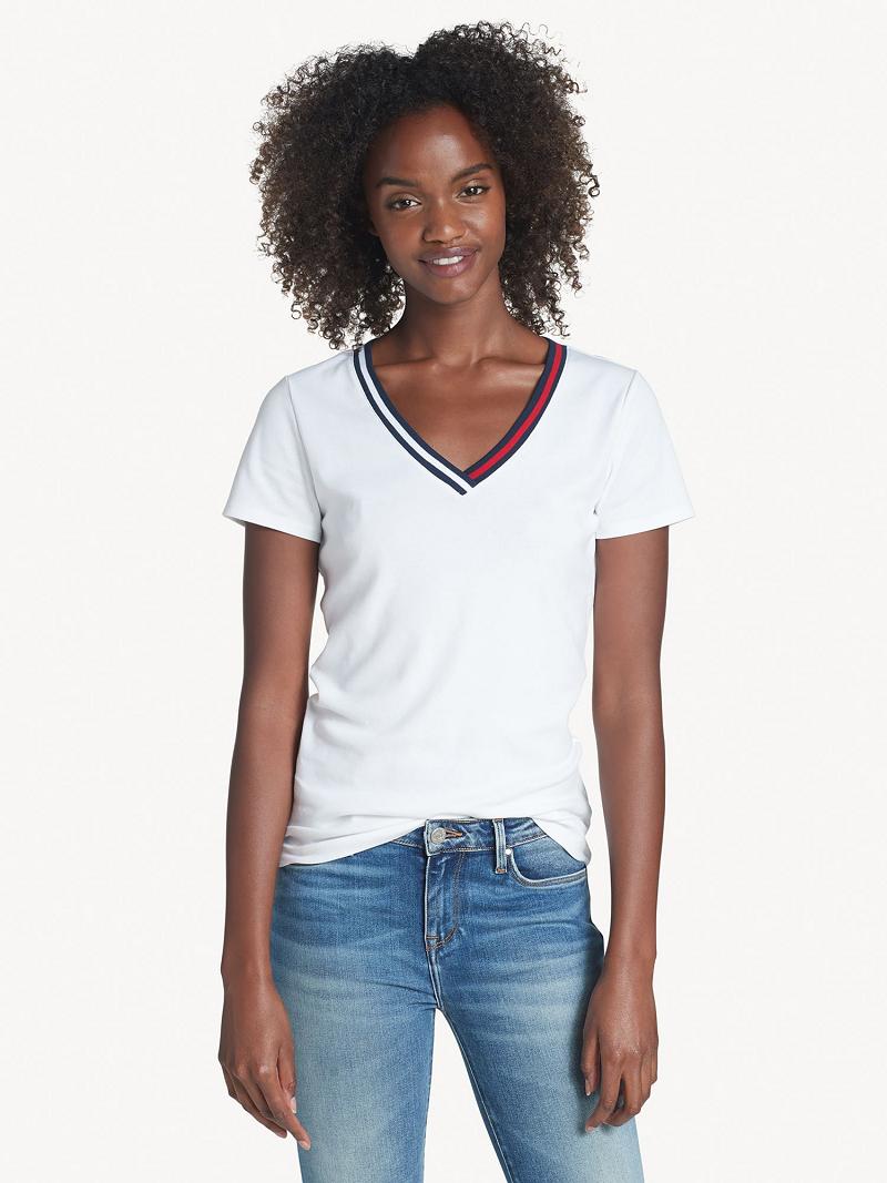 Női Tommy Hilfiger Essential V-Neck Póló Fehér | HU 452EBC